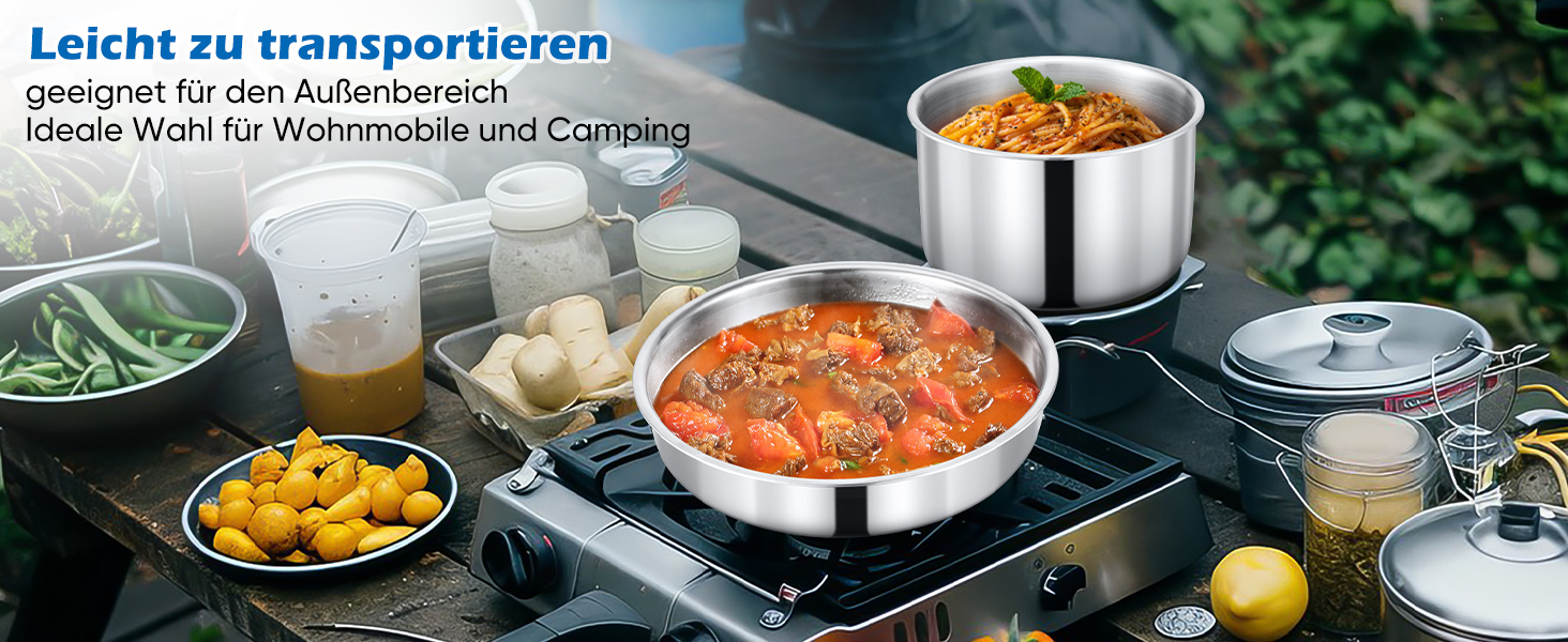 Набір каструль Joyfair, 9 предметів, з нержавіючої сталі, знімний ручка, для індукційних плит, сумісний з усіма типами плит, можна використовувати в духовці та мити в посудомийній машині