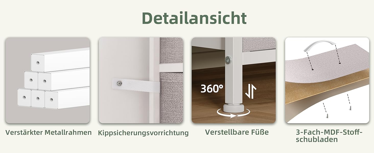 Тумбочка Somdot з висувними ящиками, тканинна тумбочка, тумбочка для спальні, вітальні, коридору, шафа з ящиками, 5 тканинних ящиків, білий колір, штучна шкіра (сірий, 30T x 100B x 118.5H см (11 ящиків))