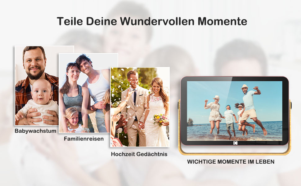 Цифровий фоторамка Kodak 10 дюймів з Wi-Fi, акумулятором та 32 ГБ пам'яті, рожево-золотий, з сенсорним HD IPS екраном, підтримкою фото, відео та музики, можливість ділитися через додаток