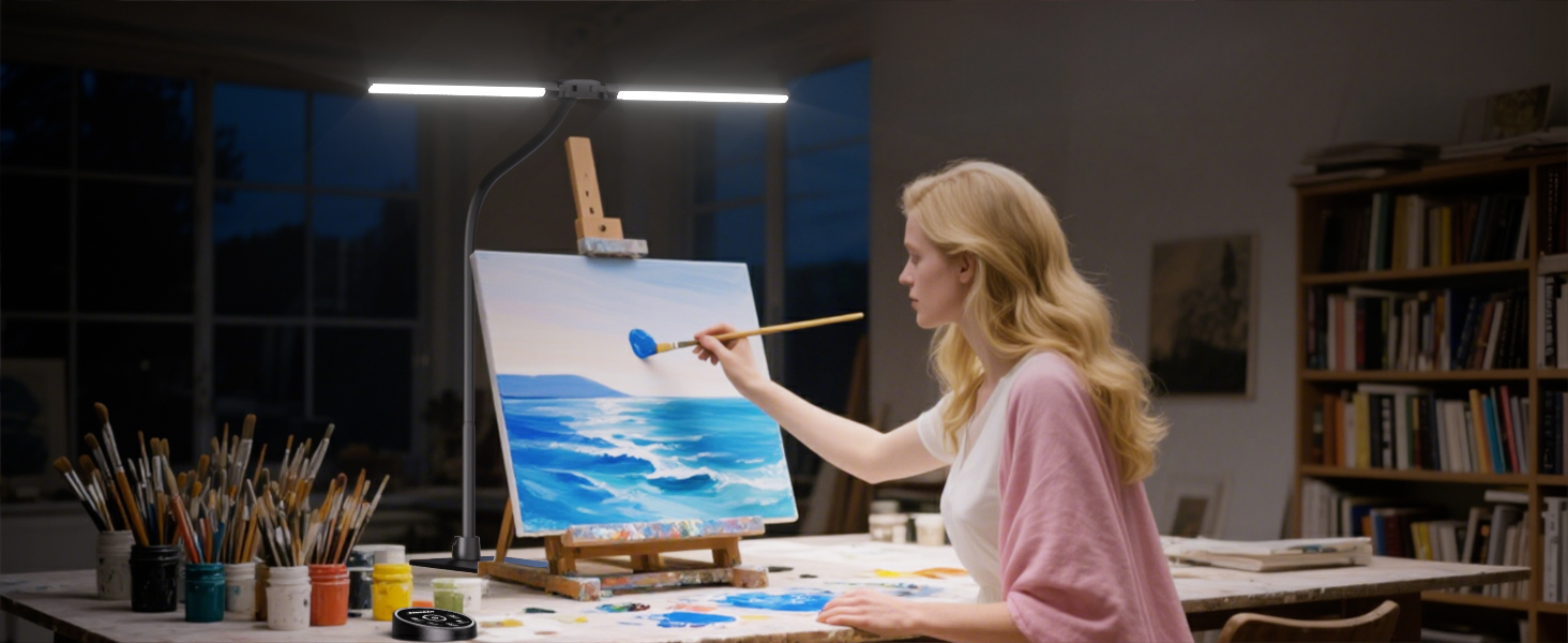 Настільна лампа для дітей з двома головками, захист для очей, 16W, 72см, денне світло, з пультом, регулювання яскравості, з шийкою 