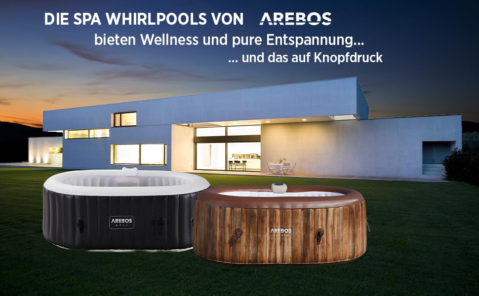 Надувний джакузі Arebos Whirlpool з LED-підсвіткою та підігрівом, 190x120 см, 90 масажних форсунок, 550 л, для 2 осіб, з кришкою