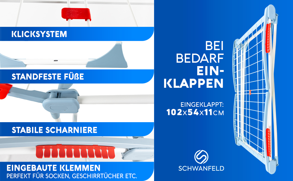 Сушильна стійка SCHWANFELD 18M - Преміальна складна сушильна машина розміру XXL, нековзна для балкона