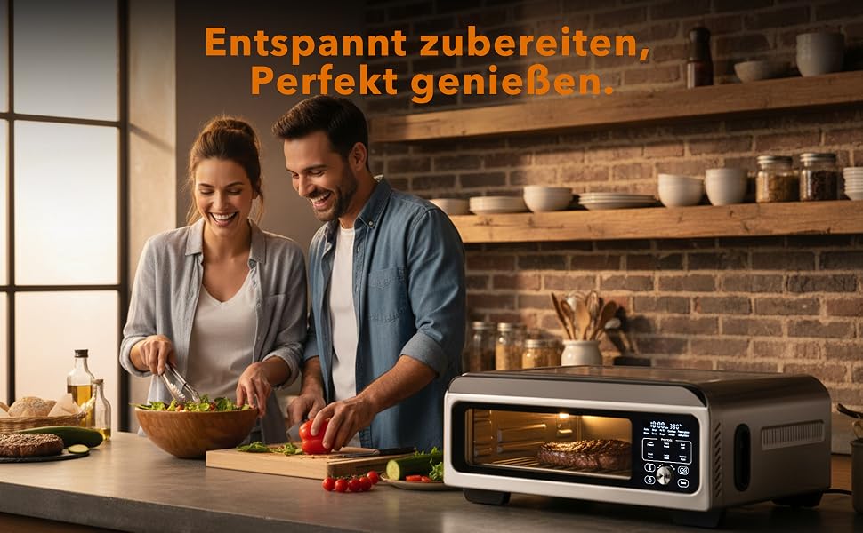 Мультифункціональна піч PizzaAirfryer400 срібляста, 12 в 1: піч для піци до 400°C, аерофритюрниця, гриль, духовка з чавунним деко та каменем для випікання, XXL