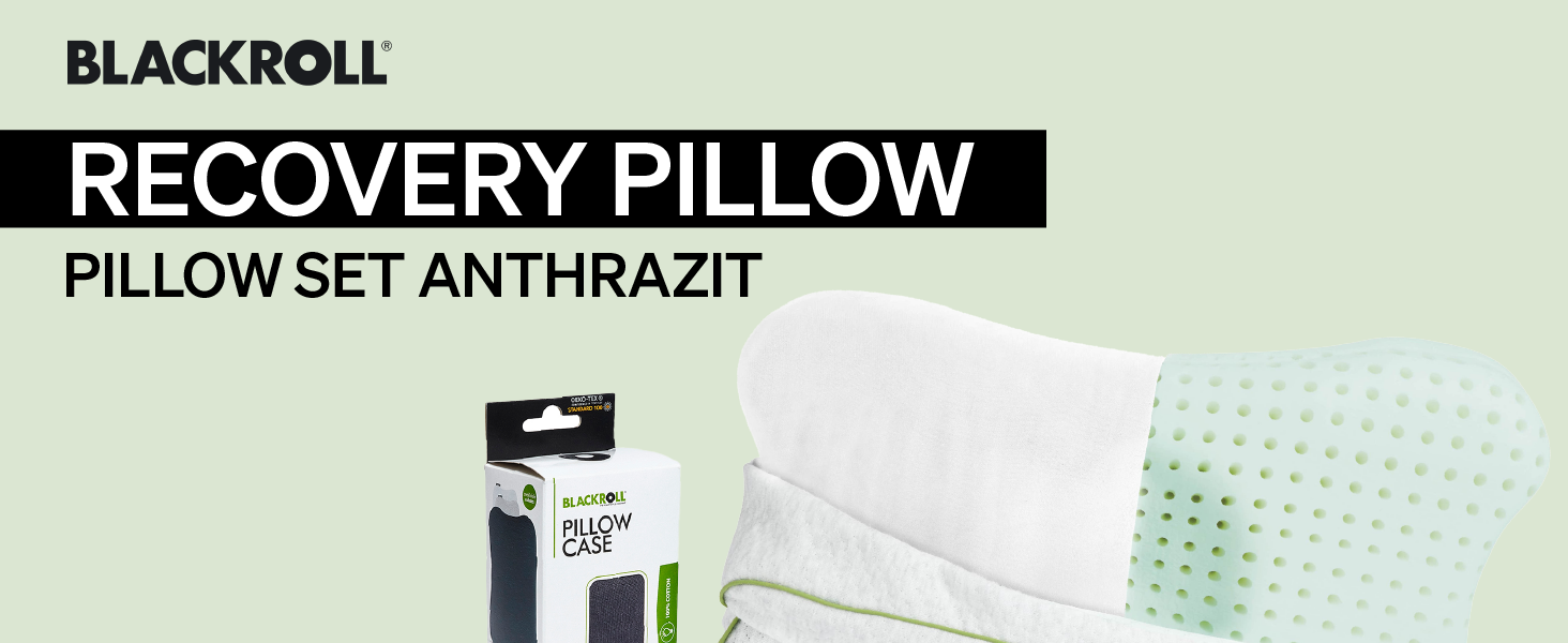 BLACKROLL® Recovery Pillow Set Jersey Anthrazit: ергономічна подушка для шиї та голови з Memory Foam, комплект з додатковим чохлом. Виготовлено в Німеччині. Подушка та чохол антрацитового кольору.