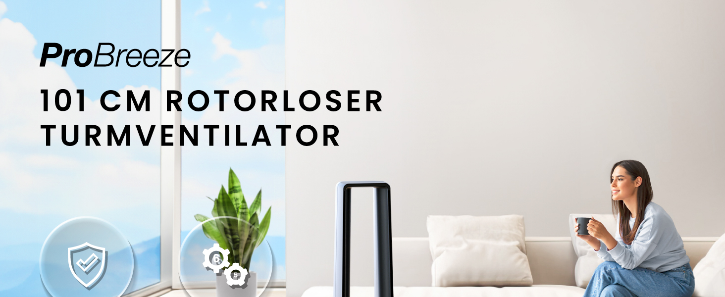 Pro Breeze Вентилятор без лопатей 101 см з LED дисплеєм та пультом - 6 швидкостей, 5 режимів, авто-коливання 60°, таймер 7 годин, чорний