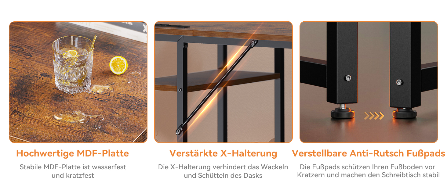 Комп'ютерний стіл Coleshome з ящиками з тканини, 130x48 см, з 2 розетками та 2 USB-портами, з полицею, для офісу/вітальні, коричневий, 130x48x75.7 см