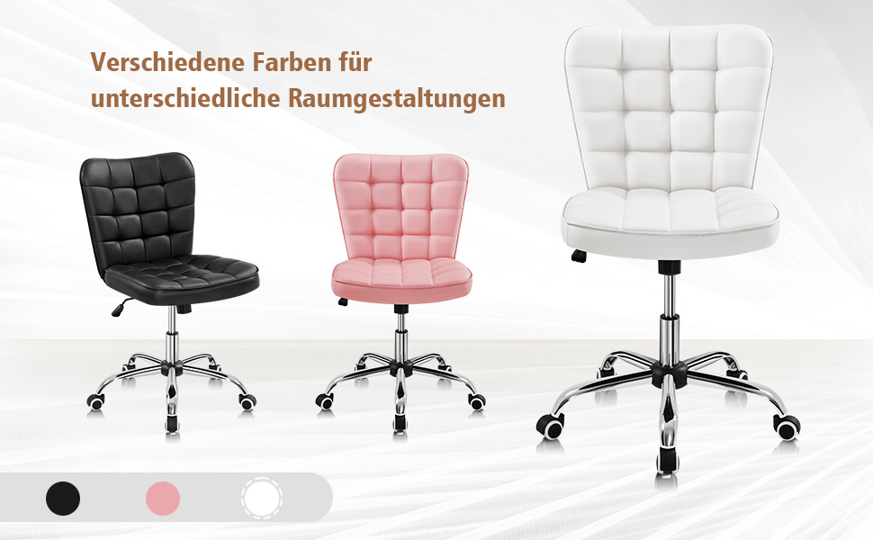 Крісло офісне Yaheetech без підлокітників, обертове, регульоване по висоті, на роликах, штучна шкіра, біле