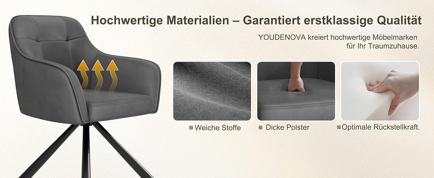 YOUDENOVA Комплект з 2-х обідніх стільців, 360° обертання з підлокітниками, оксамитовий м'який стілець для обідньої кімнати, кухні, вітальні та офісу, стільці для обідньої кімнати темно-сірий, комплект 2 шт.