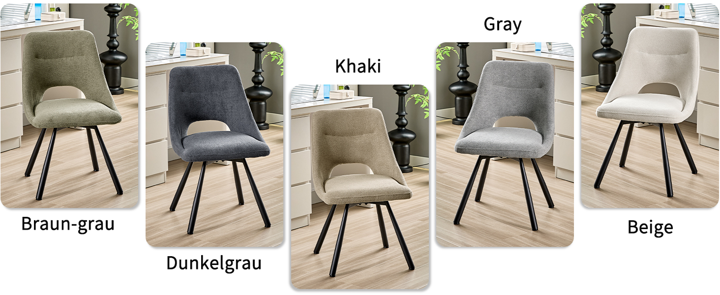 Набір обідніх стільців, 180° обертання, кухонний стілець, стільці для туалетного столика з імітацією бавовни-кашеміру, сучасний м'який стілець для вітальні з металевими ніжками (2 не обертаються, сіро-зелений)