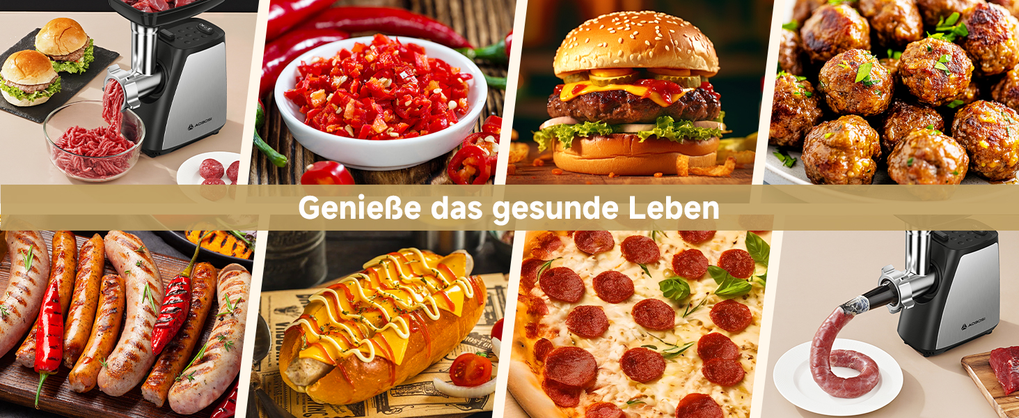 М'ясорубка електрична AAOBOSI 3-в-1, 2800 Вт, нержавіюча сталь: з насадками для ковбас та кубебе, 2 ножі, 3 решітки для дому