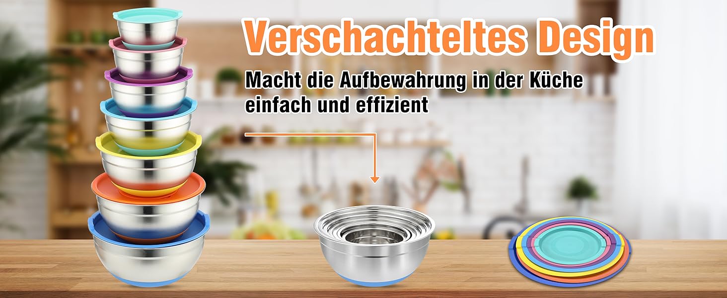 Набір міксерів BEWOS 7 шт. з кришкою, нержавіюча сталь, різні розміри (0.7-4.5 Qt)