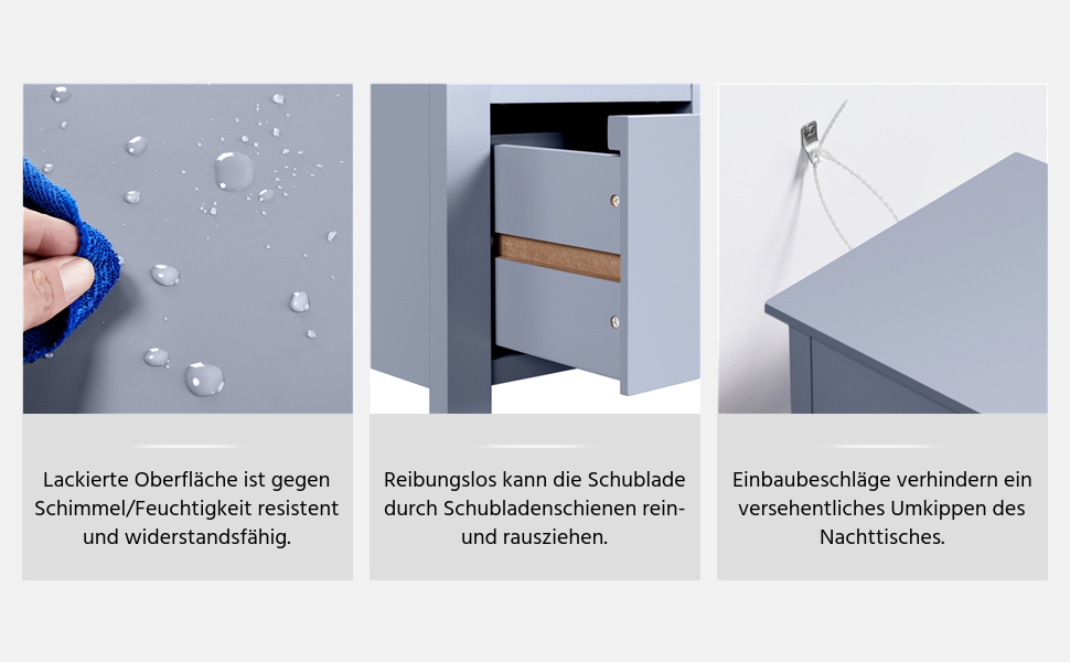 Нічний столик Yaheetech (2 шт.) з шухлядою та полицею, білий (темно-сірий)