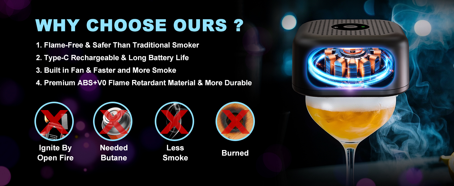 Набір для копчення коктейлів та віскі (електричний) з 4 дерев'яними стружками, аксесуар для віскі, бурбону, кави, м'яса та горіхів