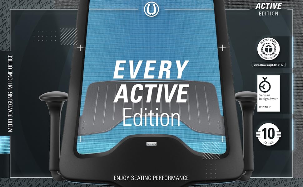 Офісне крісло Interstuhl Every Active Edition – регульована поперекова підтримка, комфортне та активне сидіння (Зелений | Чорний) (Світло-блакитний | Блакитний)