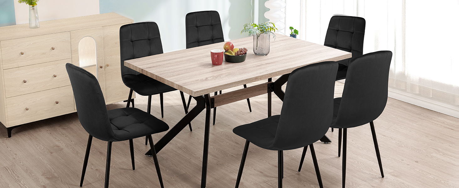 Набір обідніх стільців, м'які стільці з оксамитовою оббивкою та чорними металевими ніжками, кухонні стільці з максимальною вантажопідйомністю 120 кг (4 шт, чорний)