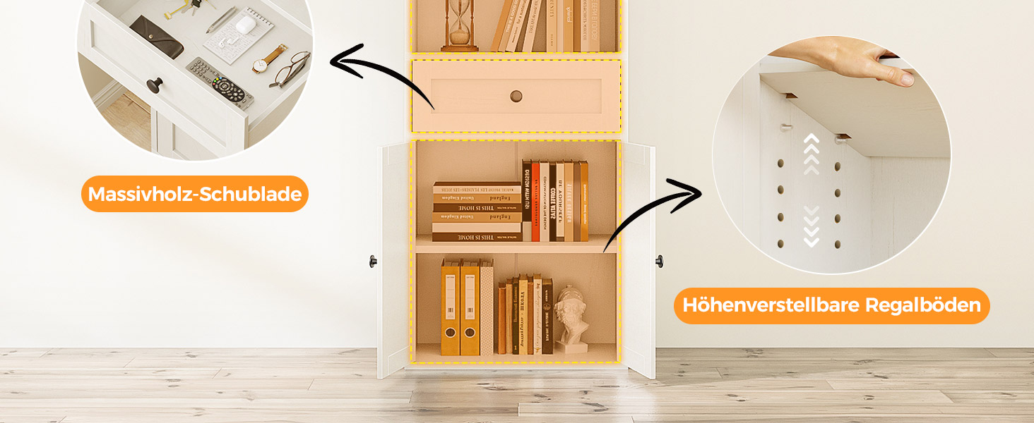 Стелаж Coleshome з дверцятами та шухлядами: 5 полиць, 48x24x164.2 см, білий