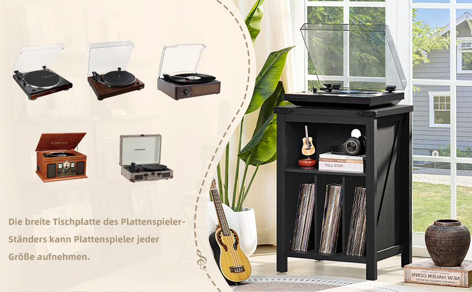 Підставка для програвача вінілу з місцем для платівок, чорна. Місце для 160 платівок. Дерев'яна підставка-шафа для програвача, полиця для вітальні, спальні, офісу