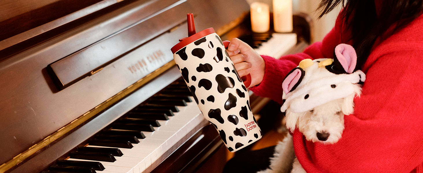 Термокружка-пляшка 900 мл з нержавіючої сталі з ручкою та трубочкою – без BPA, подвійні стінки, не протікає – для подорожей, офісу, університету, спорту та як подарунок (з принтом