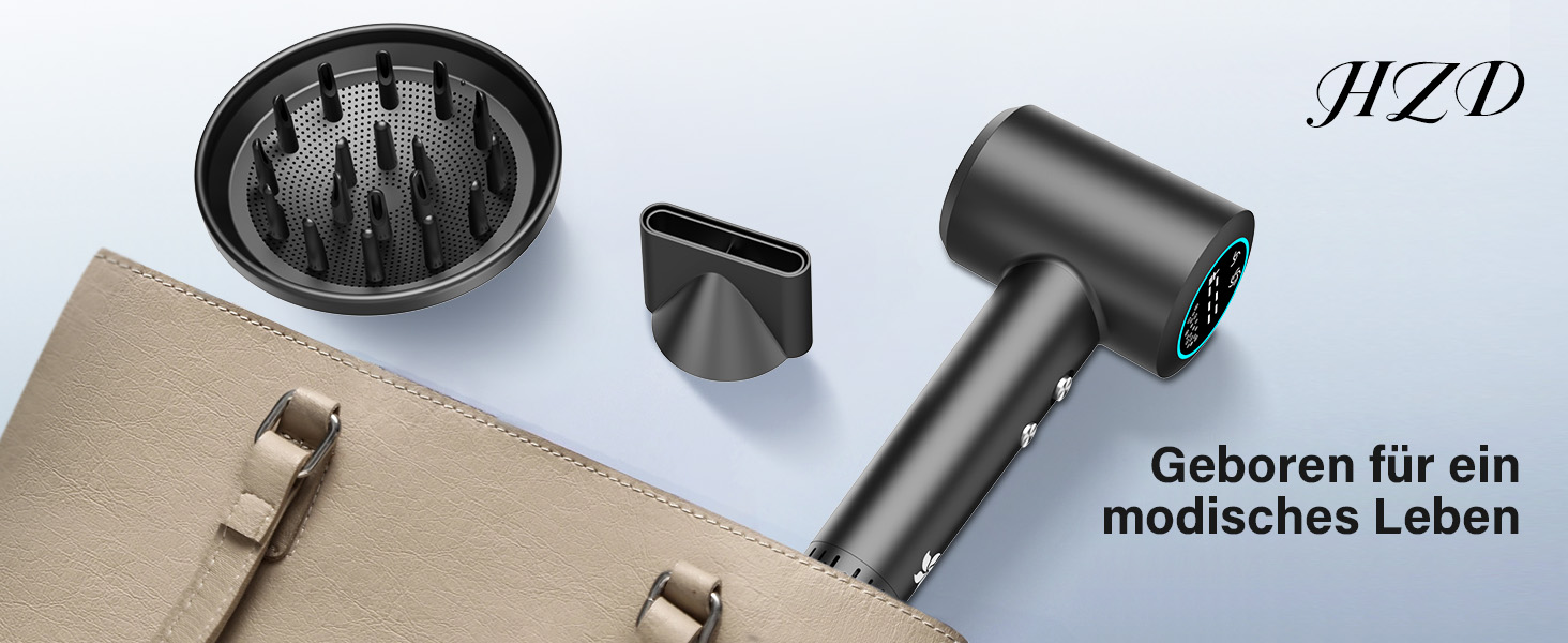 Професійний фен для волосся з дифузором, безщітковий мотор 110 000 об/хв, 400 млн плазмових іонів, низький рівень шуму 57дБ, чорний