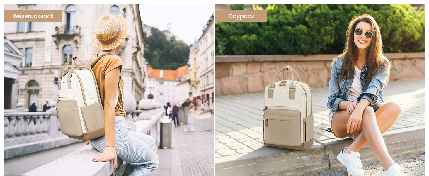 LOVEVOOK Рюкзак для жінок, 15.6 дюймів, рюкзак для ноутбука, рюкзак для подорожей, водонепроникний, сумка для роботи, рюкзак, жіноча шкільна сумка, для підлітків, дівчаток, елегантний, для школи, університету, подорожей, роботи, офісу, Бежевий, 15.6 дюймів, A-beige & Khaki