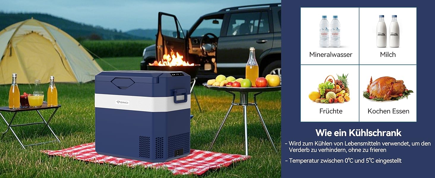BINGI Kompressor Холодильник для Автомобіля 12/24V/230V, 38л, -18°C до +15°C, Зелений, для Авто, Кемпінгу, Дома