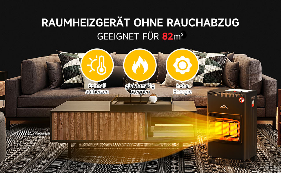 Внутрішній газовий обігрівач HOMELUX 4200 Вт, включаючи шланг і редуктор тиску, для газу бутан/пропан до 15 кг