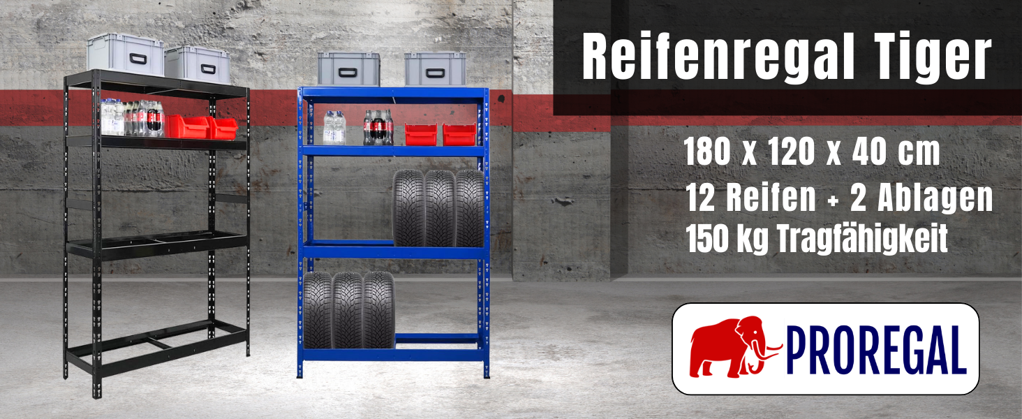 Стелаж для шин PROREGAL Tiger XL: 200x180x45 см, 300 кг навантаження, до 205/55 R16, для майстерні, складу, підвалу (12 шин + 2 полиці, блакитний)