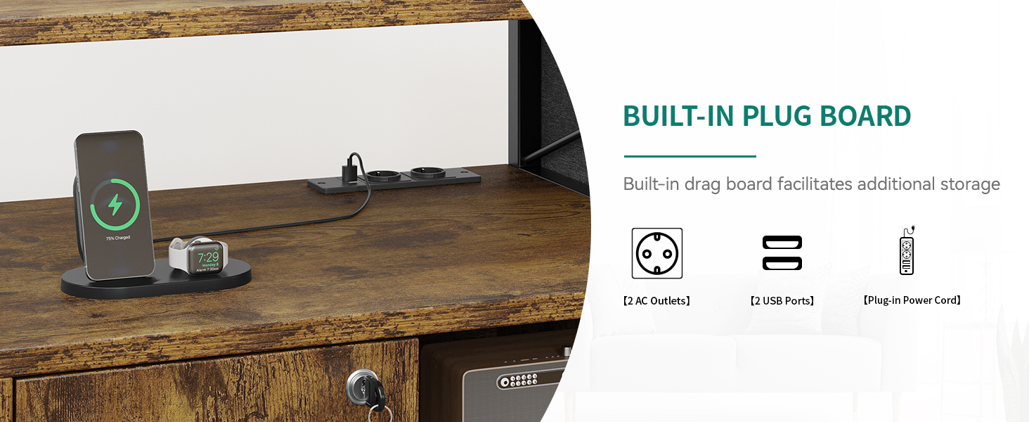 Підставка для принтера YITAHOME з розетками, роликова, з полицею та кишенькою, з замком для документів, для дому/офісу (колір: коричневий)