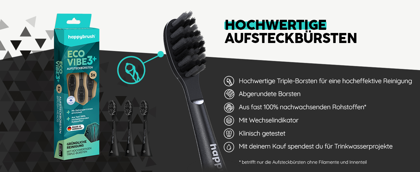 Електрична звукова зубна щітка happybrush® Eco Vibe 3+ – Чорний колір – 2 роки гарантії