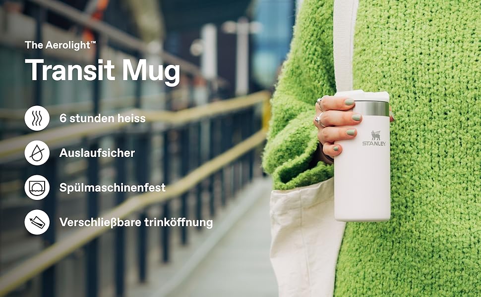 Термокружка Stanley Aerolight Transit - 350 мл, чорна - Зберегає тепло до 6 годин, миється в посудомийній машині, для кави з собою