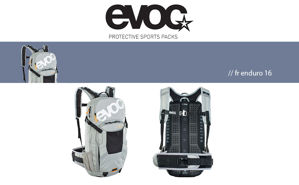 Рюкзак EVOC FR ENDURO 16 Protector Ruckack для велотуризму та трейлу (16 л, протектор для спини LITEHIELD, сертифікований TV/G, відсік для гідратації bi 3L) (M-L, кам'яно-сірий)