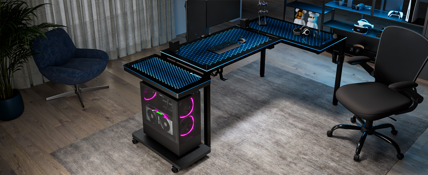 Підставка для комп'ютера EUREKA ERGONOMIC з регулюванням висоти, ATX корпус, тримач CPU, органайзер під стіл, з LED підсвіткою