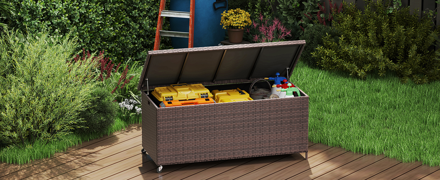 Водонепроникний садовий ящик-бокс UDPATIO з колесами 480л (138x61 см), коричневий - для саду, балкону, зберігання
