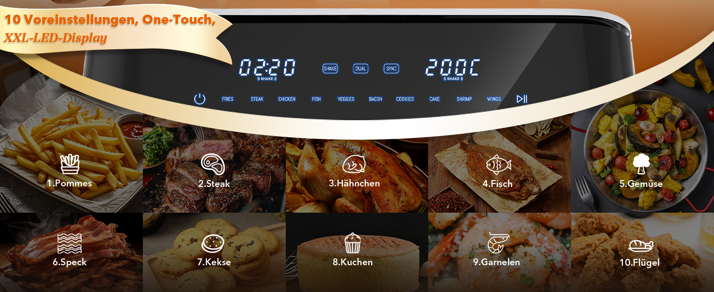 Аерофритюрниця WELLENT Dual Zone XXL 11л (6+6л), 2950W, з двома камерами, вікном перегляду та функцією Match & Sync