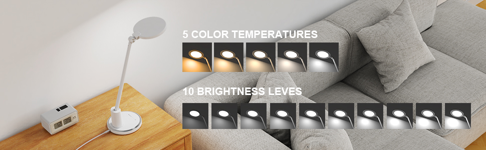LED настільна лампа JUKSTG 12W з торканням, диммуванням, 5 кольорів, захистом для очей, для офісу, читання, роботи, дітей (біла)