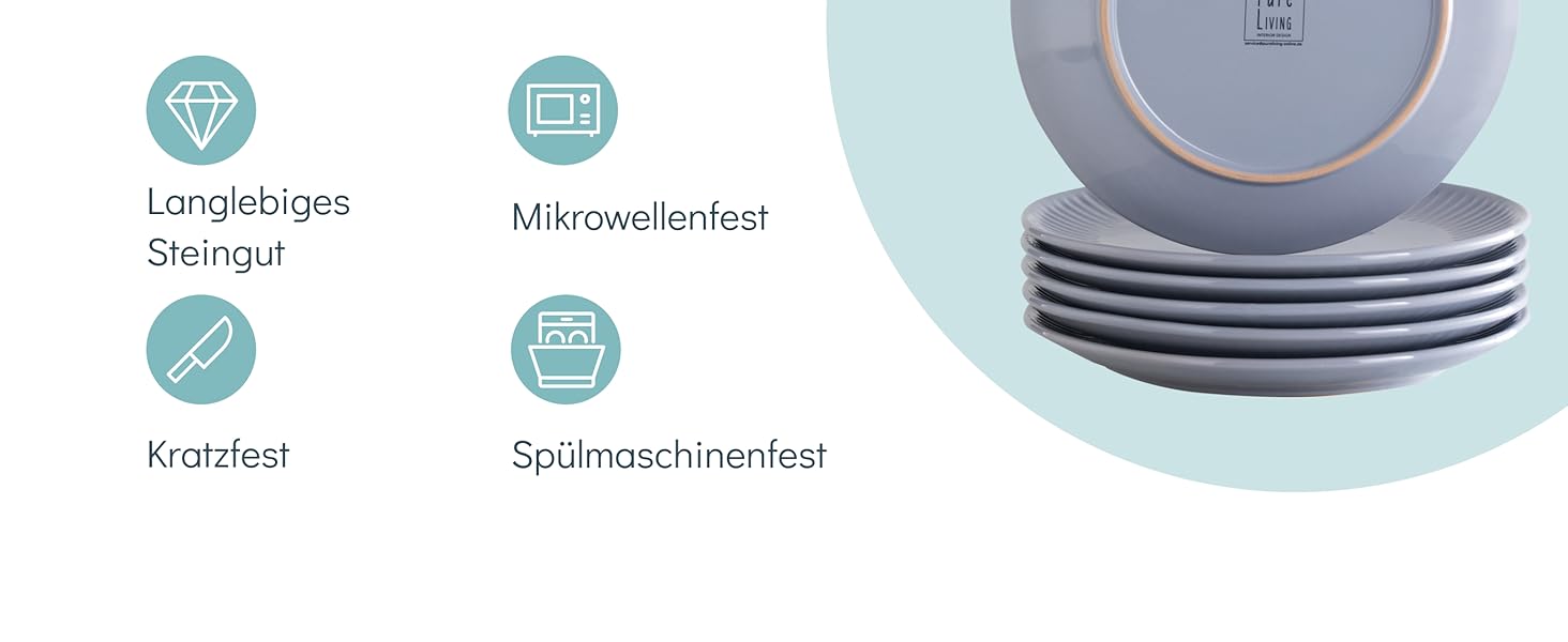 Набір посуду Steingut Hygge 24 елементи (6 осіб), сіро-блакитний колір, преміум якість, комплект посуду для сервірування столу