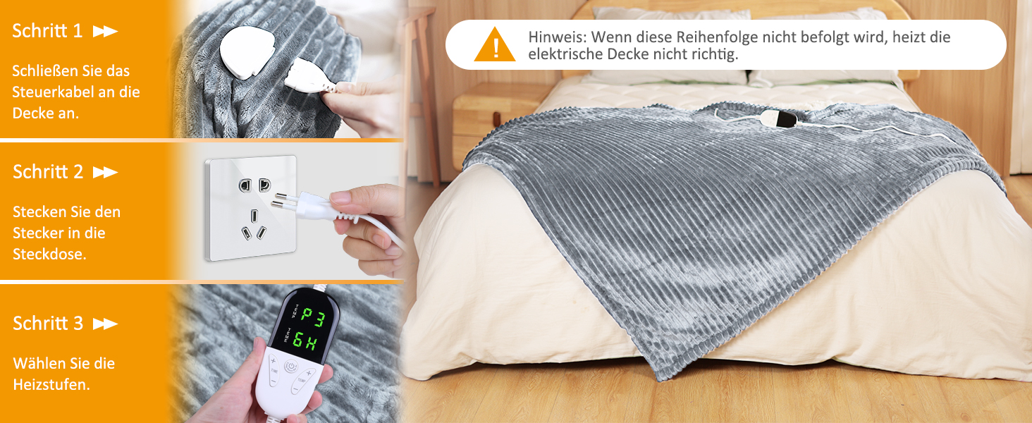 Електрична ковдра ITSHINY 180x135 см з цифровим регулятором, 6 режимів нагріву, таймер 1-10 годин, захист від перегріву, пральна машина, м'який фланель, сірий колір