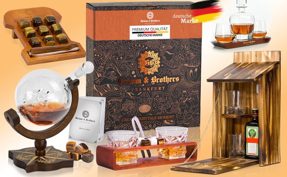 Karafe для віскі Grimm & Brothers Kompass ECHTHOLZ 850ml з привітальною листівкою - аксесуари для віскі, подарунок для чоловіків, глобус, подарунковий набір