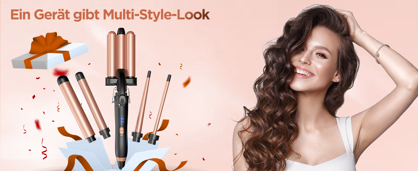 BESTOPE Набір для завивки волосся 5 в 1 з керамічним нагрівом, різні насадки для великих та маленьких локонів, 9-32 мм, швидкий нагрів, 2 температурні режими для довгого та короткого волосся (Золотий)