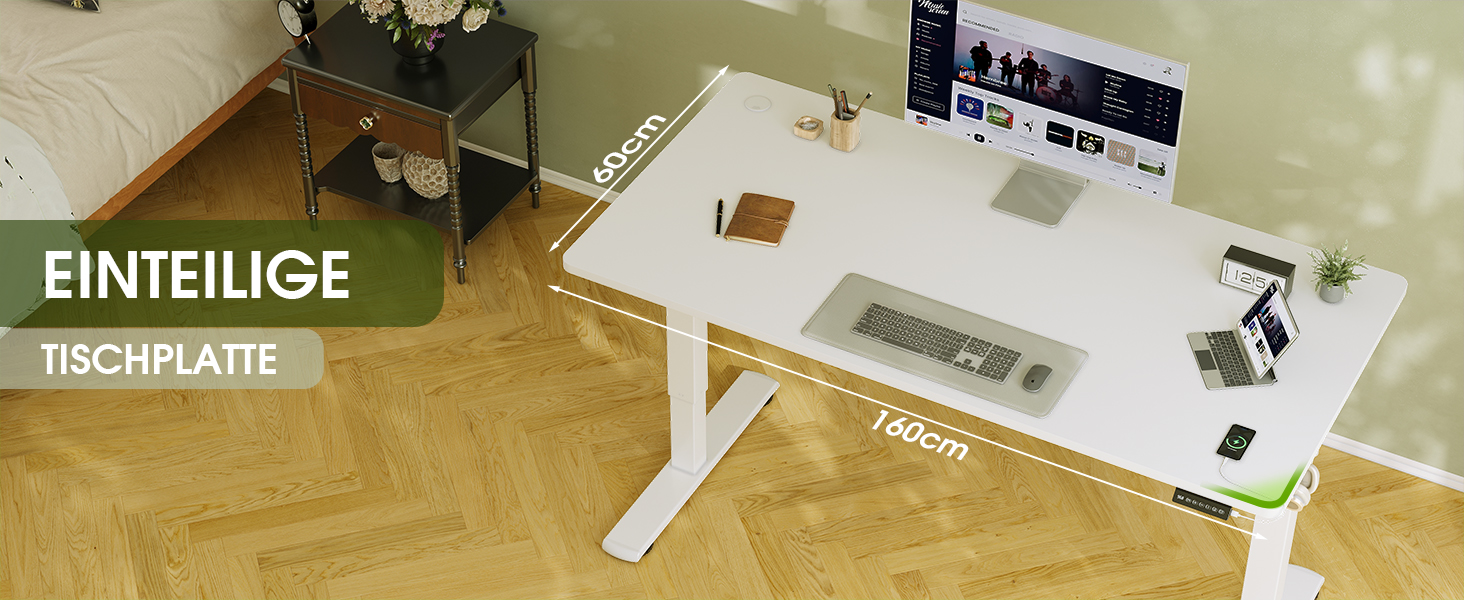 Електричний регульований стіл Flamaker з пам'яттю, ігровий стіл з USB-зарядкою (160 x 60 см)