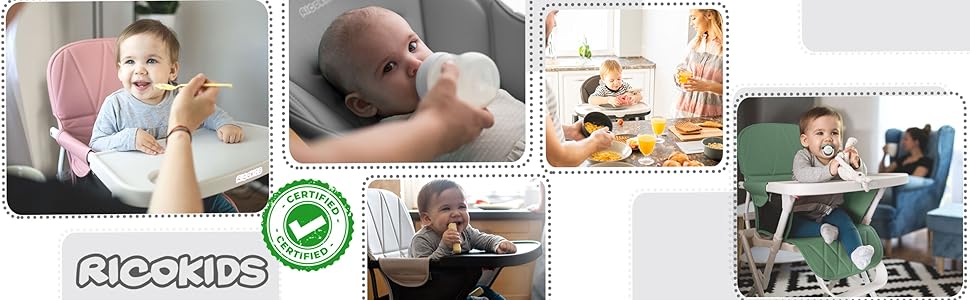 Дитячий стільчик RicoKids для годування - стілець для малюків 6-36 місяців, знімний столик, м'яке сидіння, чорно-білий