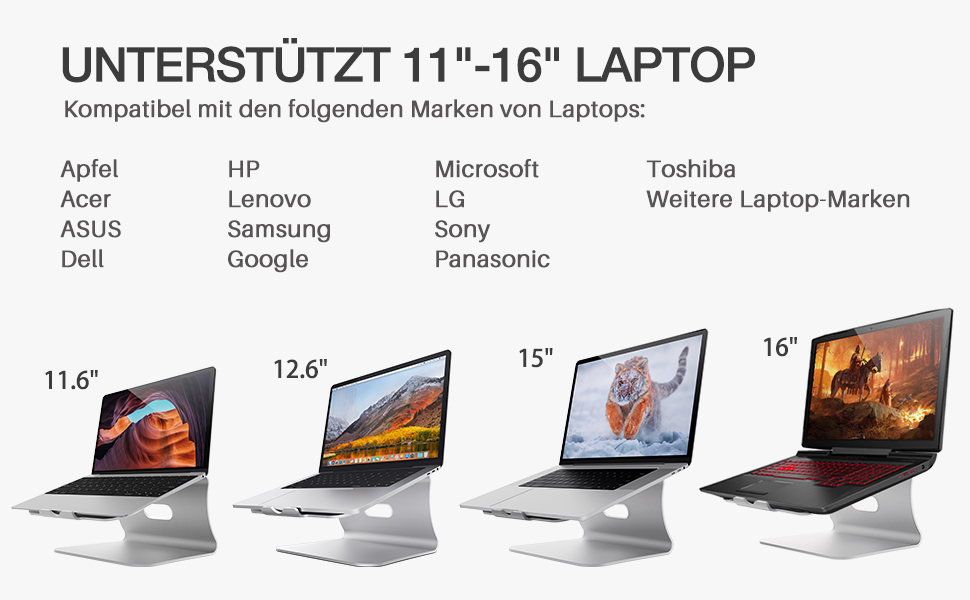 Підставка для ноутбука з алюмінію, Heat-Vent для MacBook Air/Pro, Dell, HP, Lenovo, Microsoft Surface, Samsung, 11-16 дюймів, сірий (патентована) (102S-Silver)