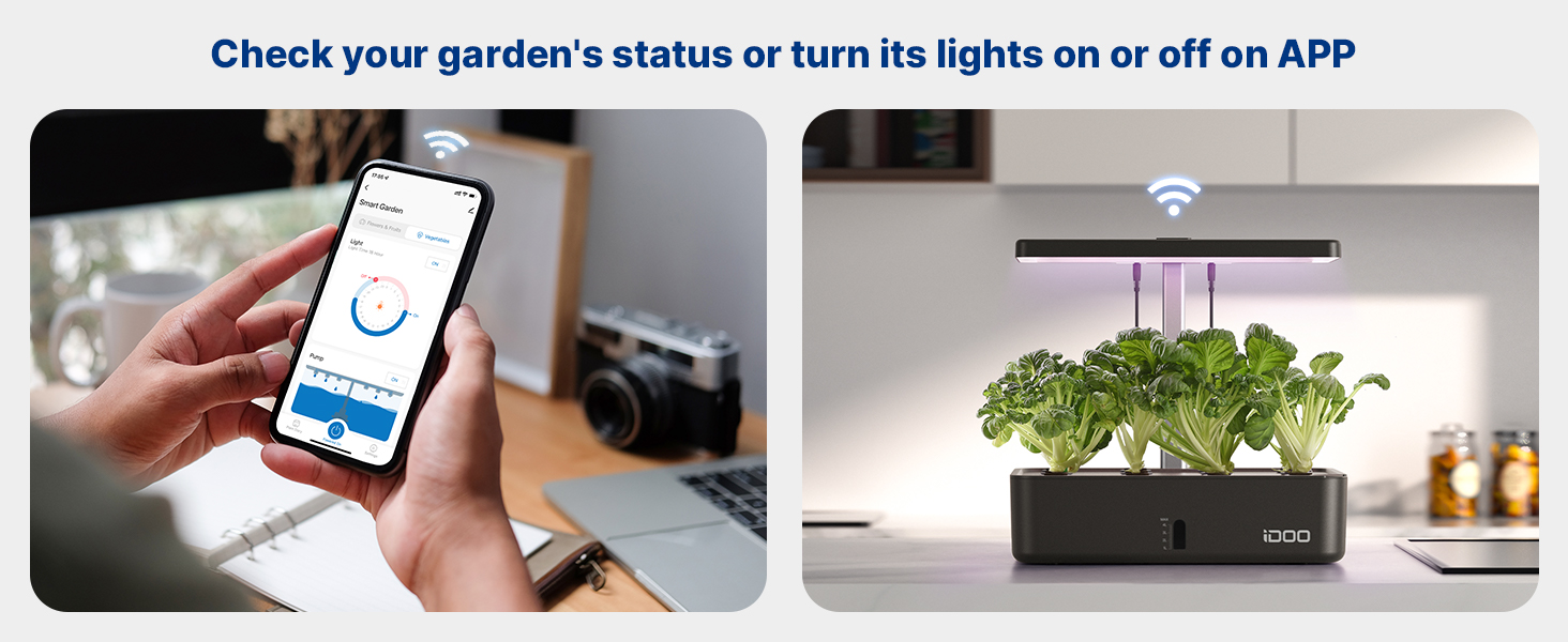 iDOO Гідропонна система для вирощування рослин, розумний сад, WiFi, з LED-лампою, вентилятором, таймером, для вирощування трав, 12 посадкових місць