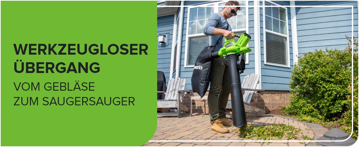 Акумуляторний листозбірник/лістовий повітродув Greenworks 40V GD40BVK2X з безщітковим двигуном, 370 км/год, 14.17 м³/хв, 45л мішок для збору листя, 3 роки гарантії, 5Ah акумулятор та універсальне зарядне пристрій + бонусний акумулятор 4Ah