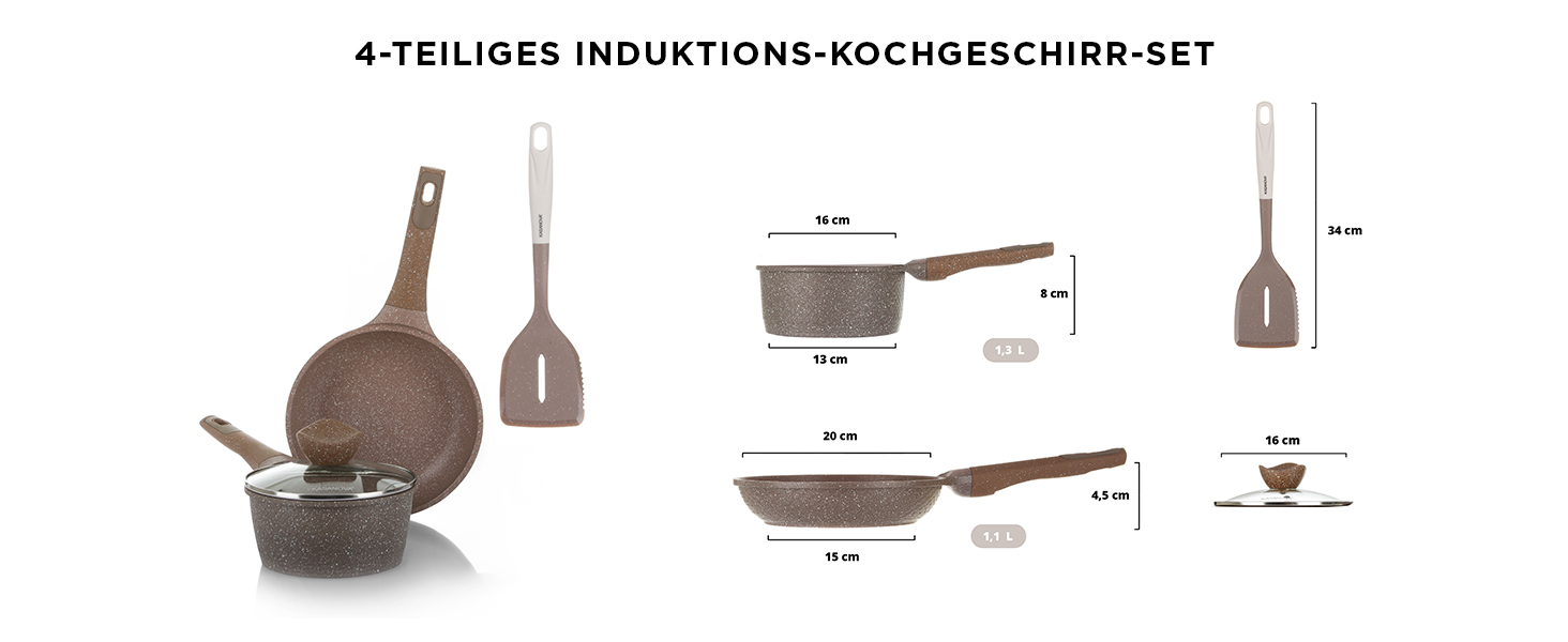 Набір каструль та сковорідок KASANOVA з антипригарним покриттям, індукційне дно, 4 шт.
