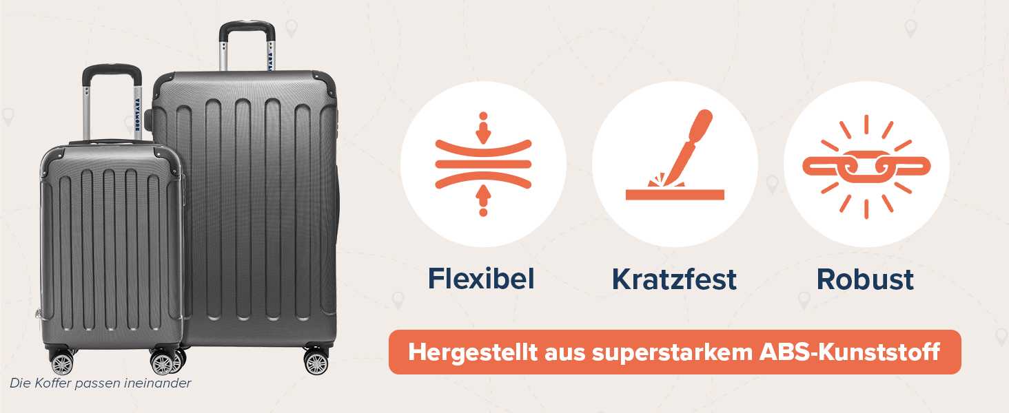 Набір валіз TRVLMORE: 2 валізи (сірий) - міцний корпус, набір для подорожей