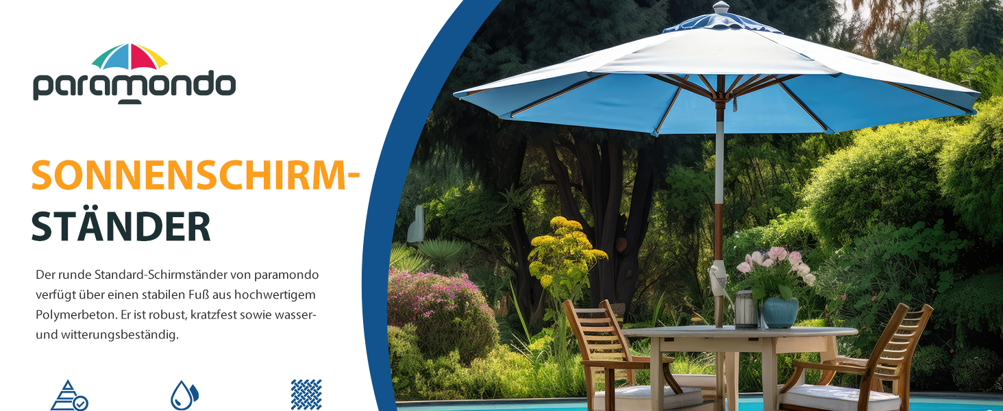 Підставка для парасольки Paramondo, кругла, срібна, з полімерного бетону, для масту діаметром до 50 мм, з адаптерними гільзами