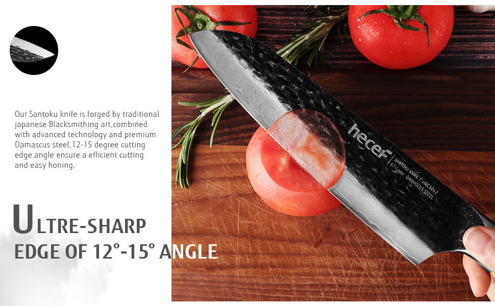 Ніж кухарський Damast 20см Hecef, професійний ніж шеф-кухаря, японський ніж з 67 шарів дамаст сталі та ручкою з оливкового дерева