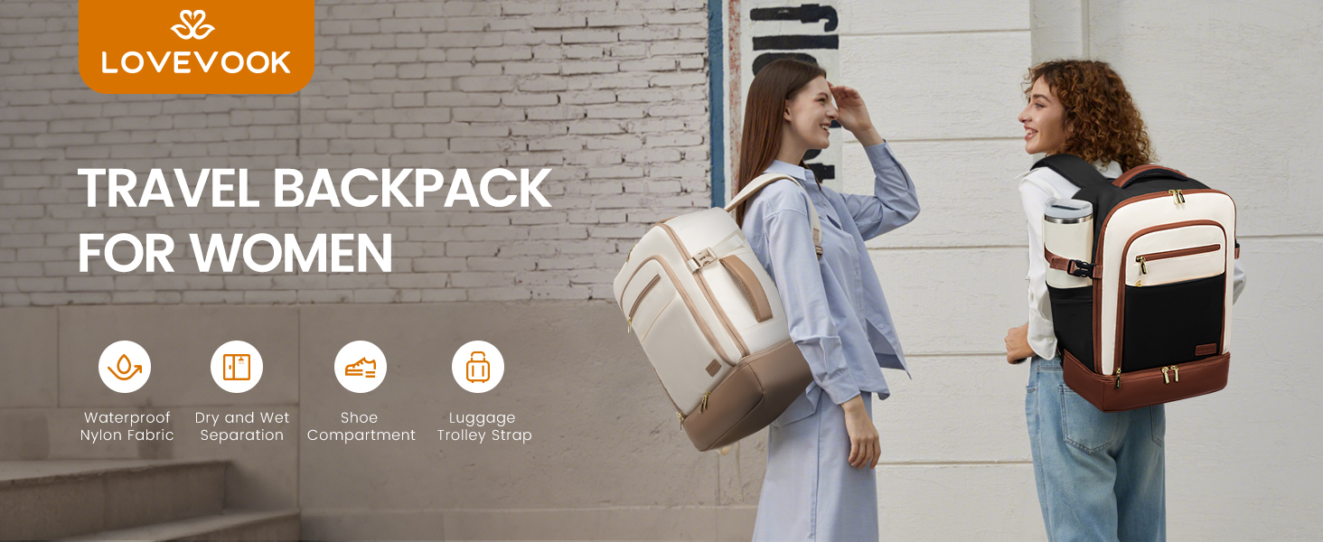 LOVEVOOK Рюкзак для ручної поклажі 40L з окремим відділенням для взуття, жіночий, для подорожей (3 шт.) Бежевий, Зелений