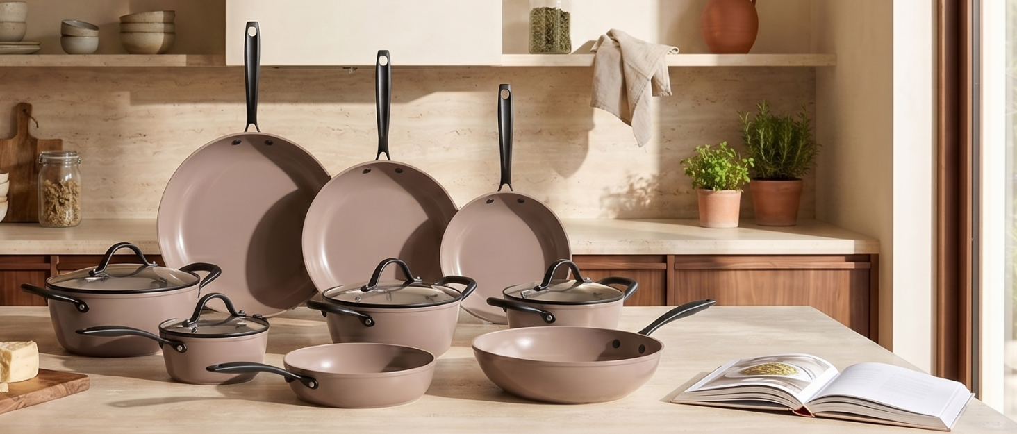 Набір сковорідок Cook&Pan Induktion Dark Olive 24/28 см з керамічним антипригарним покриттям Greenshield (без PFAS та тефлону) - 2 шт.